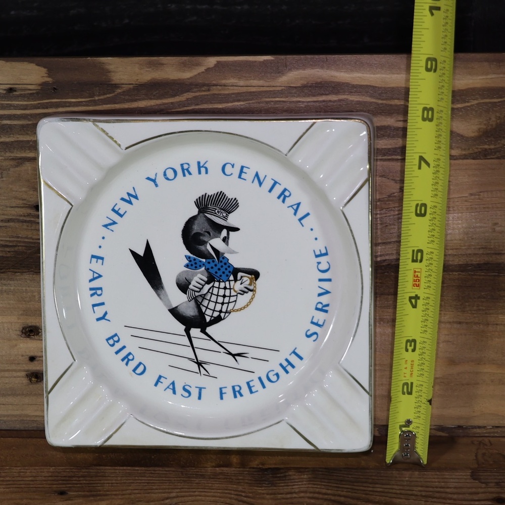Vtg 40's NYC Early Bird Fast Freight Railroad Ashtray- 23k Gold New York Central - Picture 2 of 4